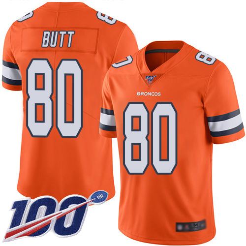 Men Denver Broncos 80 Jake Butt Limited Orange Rush Vapor Untouchable 100th Season Football NFL Jersey